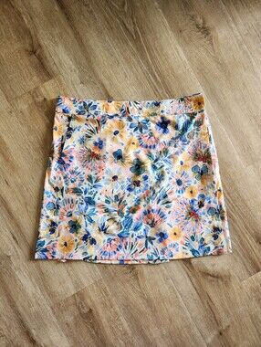 Ripskirt Yellow Fleur Watercolor Floral Print Length 2 Skirt Women's Size Large